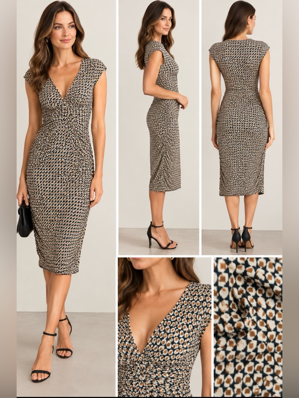 VTG Diane Furstenberg V-Neck Cap-Sleeve 
 Sweater midi Dress in Black and Ta